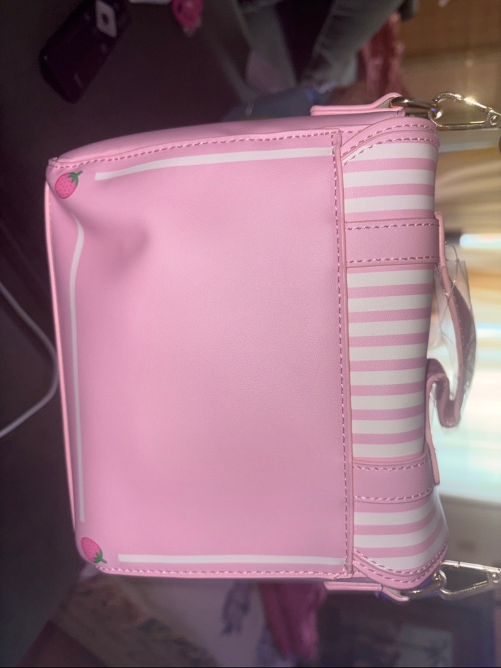 Hot Topic Pink and White Strawberry Bow Crossbody Bag - Picture 2 of 3